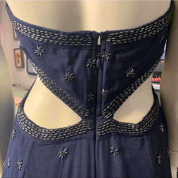 Free People Navy Blue Beaded Cutout Mini Club Dress - Picture 6 of 13